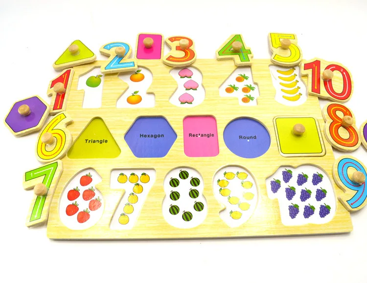 Early education Colorful 3D Puzzle Hand grasp plate makeup Wooden peg Puzzles