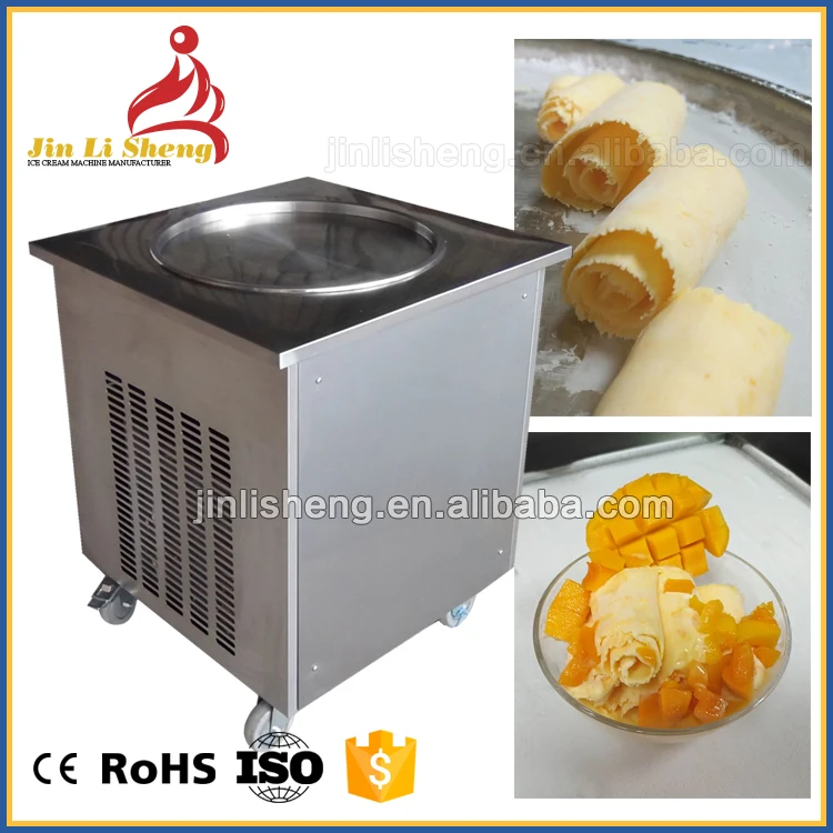Double Pan Instant icecream Ice Roll Thailand Stir Fry Fried Ice Cream Machine Fried Ice Cream Roll Machine W/Topping Containers