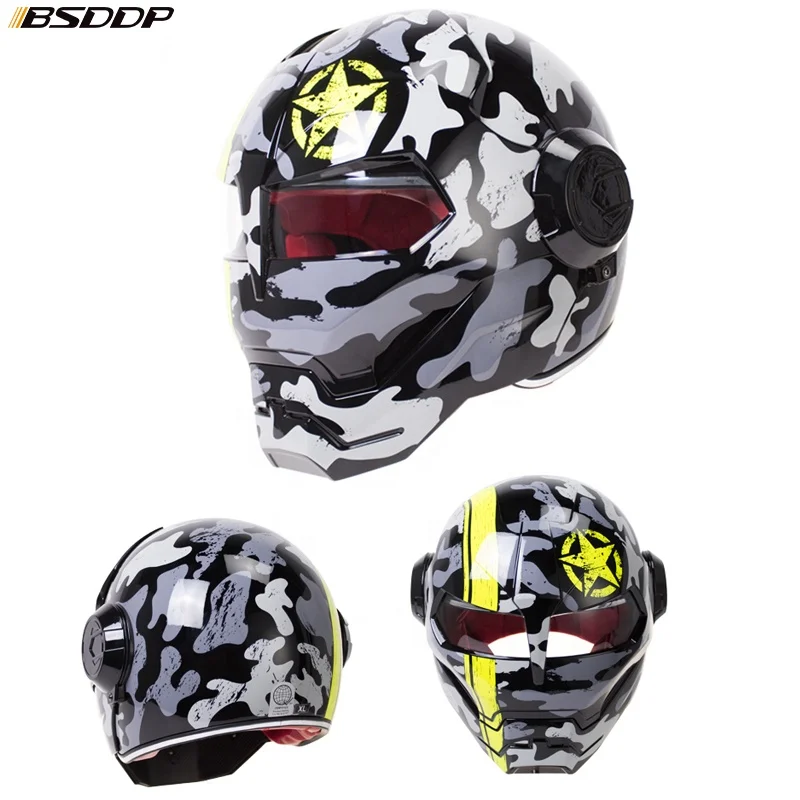 BSDDP Top ABS Moto biker Helmet Iron Man personality special fashion half open face motocross helmet matt black