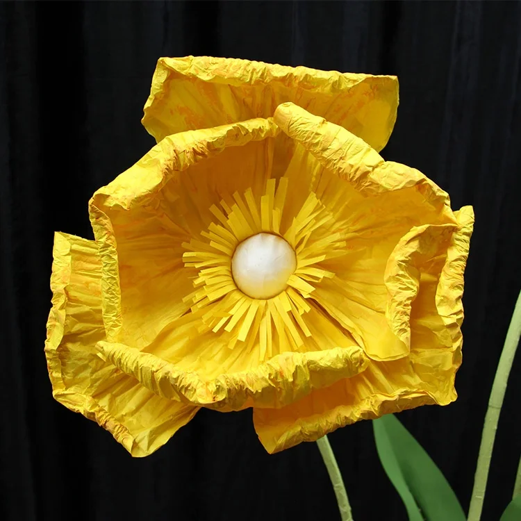 
New China handmade wholesale high quality yellow standing poppy flowers for wedding party decoration 