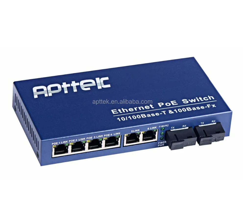 
OEM Six ports10M 100M RJ 45 poe fiber optic network switch with mavell chipset 