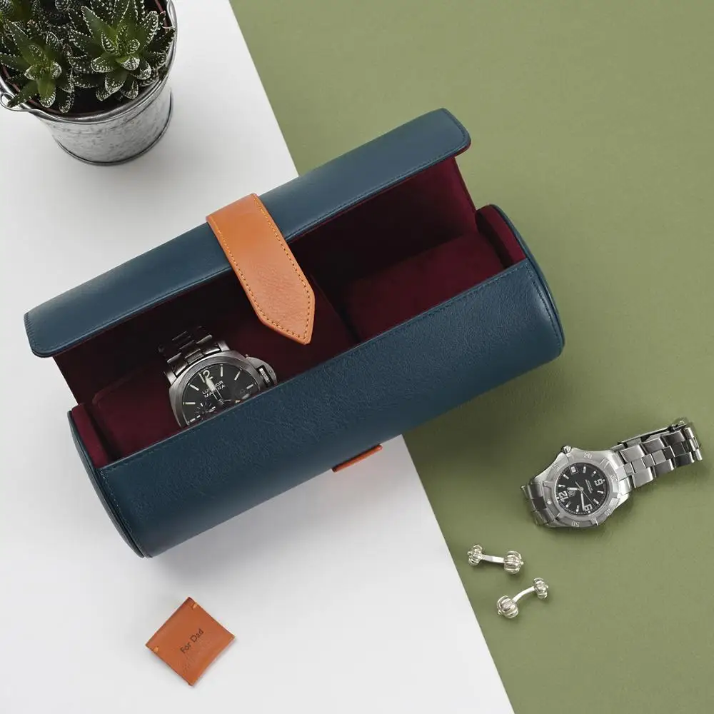Luxury personalized smart custom genuine leather watch roll travel watch case for men