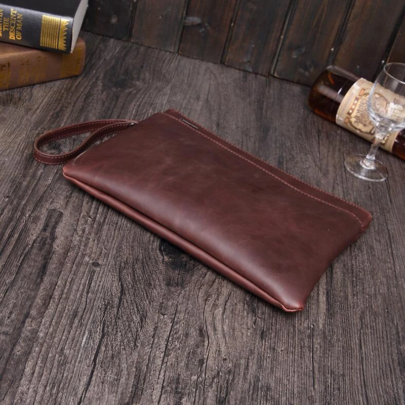 Dreamtop DTD061 brown artificial PU leather hand purse men clutch bag for Ipad wallet