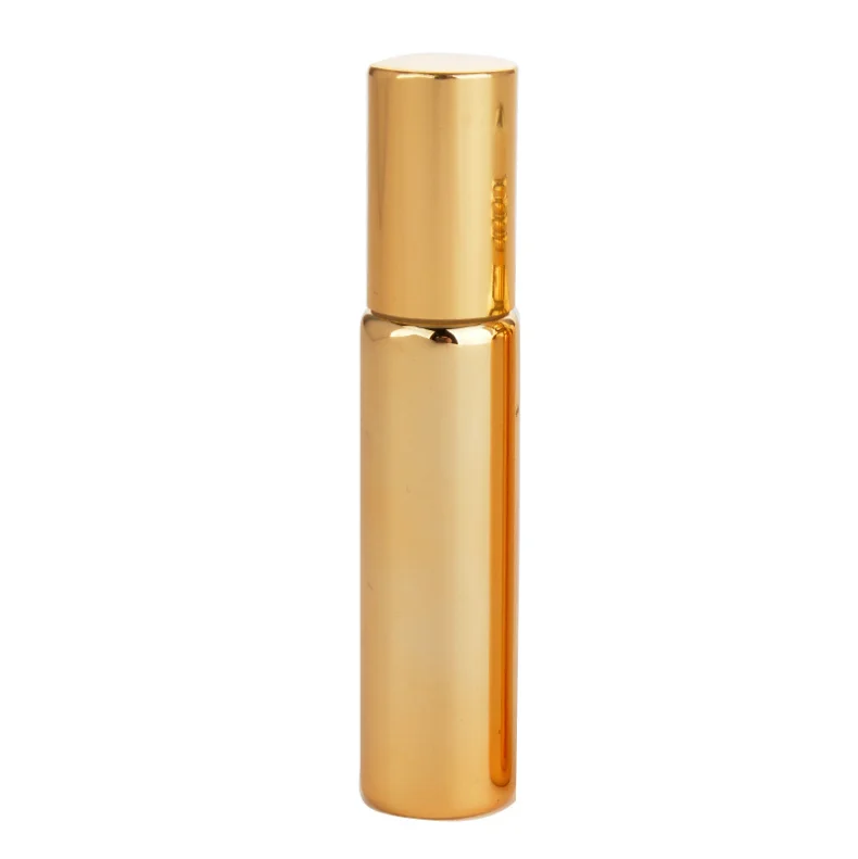 
Luxury 5ml Yellow Gold Silver Plated Glass Roll On Bottle ,UV Coating Diffuser Essential Oil Bottle with Steel Ball and Gold Cap 