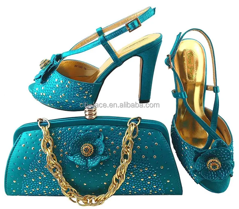 SH068-2 Wholesale Italian matching shoes and bag set with stones for wedding party