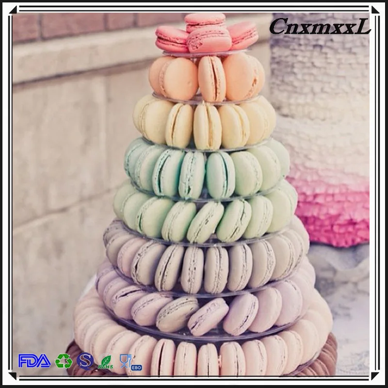 Hot-selling ready stock 10-layer food-grade PET plastic round Macaron display stand.