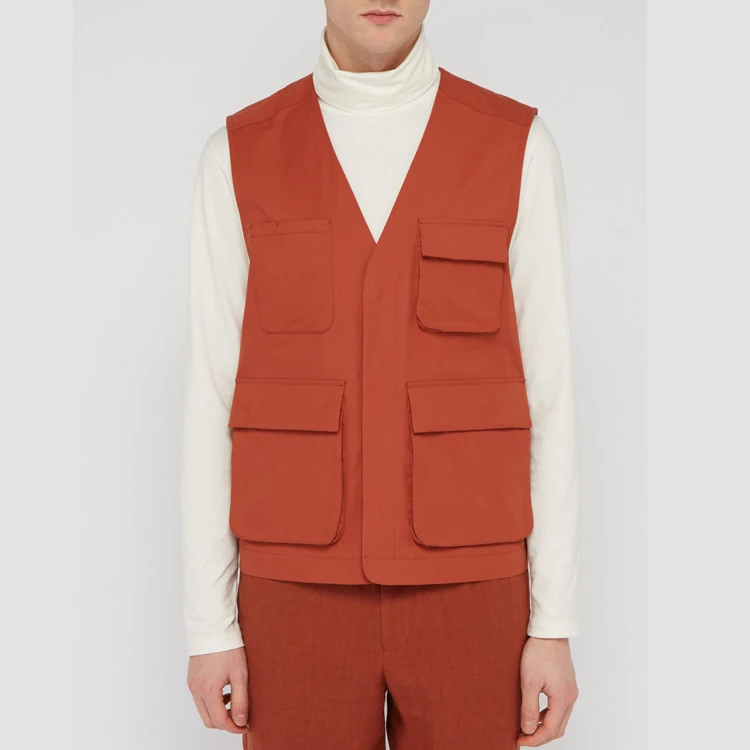 Оптовая продажа, повседневная куртка на заказ, мужской жилет без рукавов, куртка, многофункциональный жилет из хлопка и полиэстера с несколькими карманами, мужской жилет-карго, жилет для работы