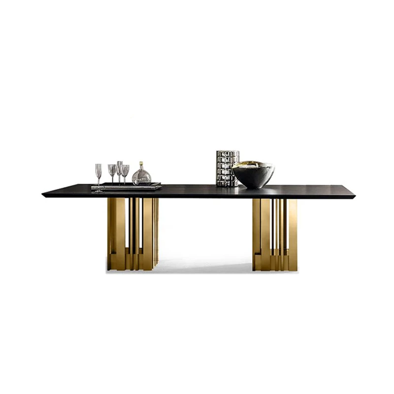 Luxury Italian furniture stainless steel wooden gold dining table
