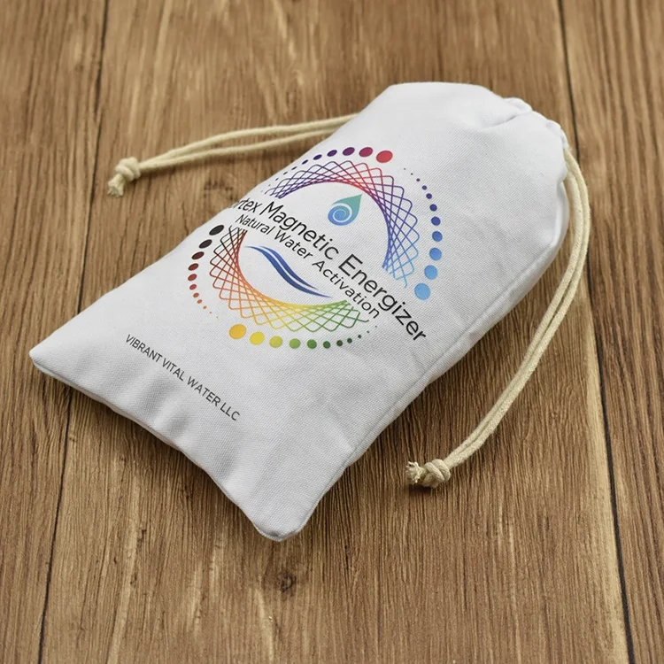 Custom colorful logo printing personalised white cotton drawstring jewelry pouch
