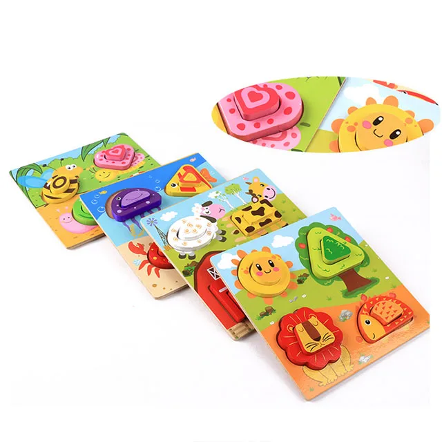 4 Designs Jigsaw Puzzle Cartoon Animation Kids 3D Wooden Puzzles Toys