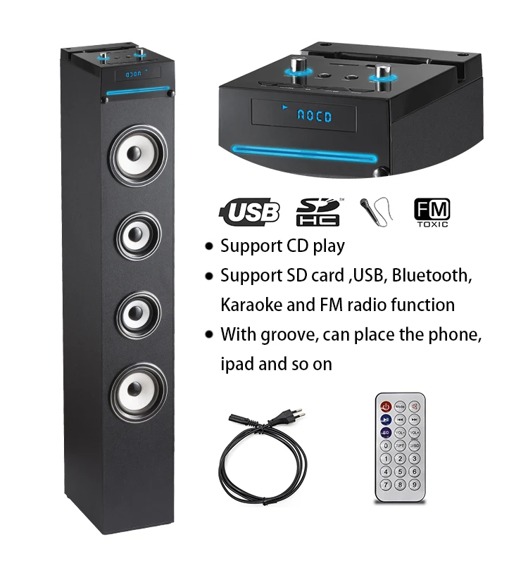 30W karaoke wireless tower CD boombox with Microphone function