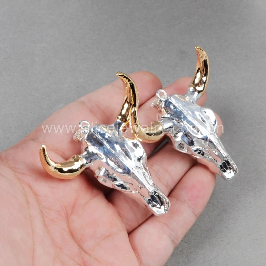 G0844 Bull Cow Head Skull Silver Gold Necklace Horn Animal Jewelry Oxen Buffalo Pendant