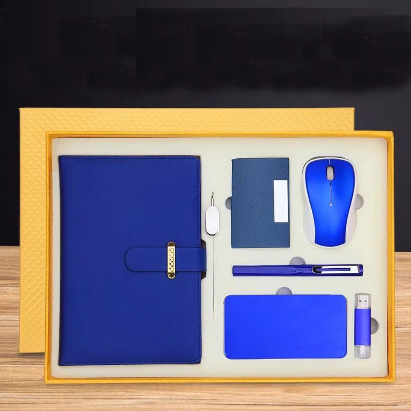 Business Corporate Gift Power bank with wireless mouse &business name card & pen & notebook &usb flash drive and pen gift sets