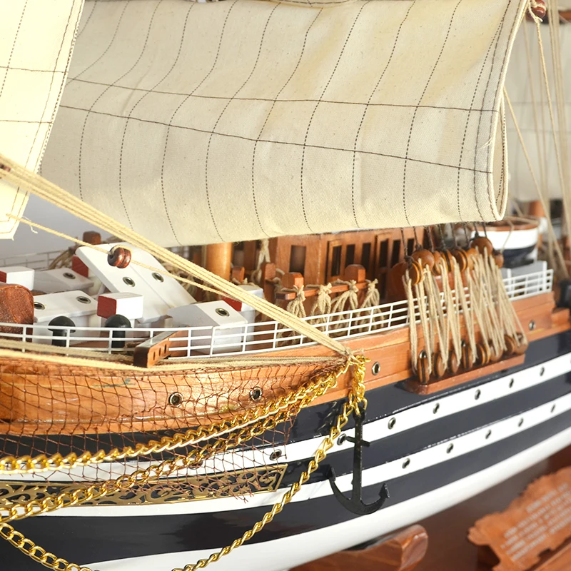 Unique design length 110cm antique craft Vietnamese wooden boat tall ship model PTW009