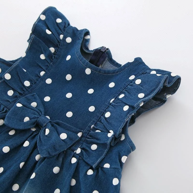 D&S factory dropshipping denim dress cute girl dot denim frock dresses summer kids girls dress