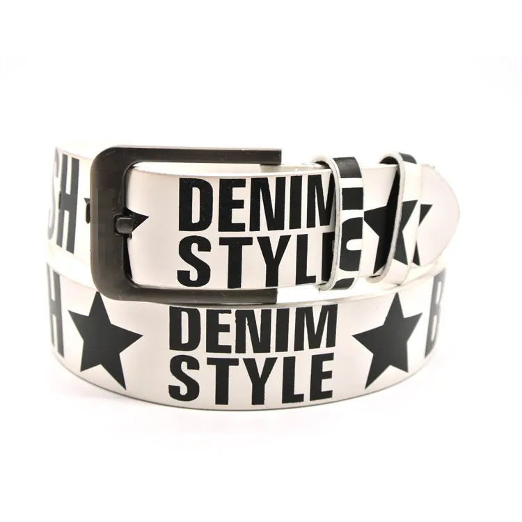 Fashionable Star Letter Print Pu Leather Men Custom Printed Belts