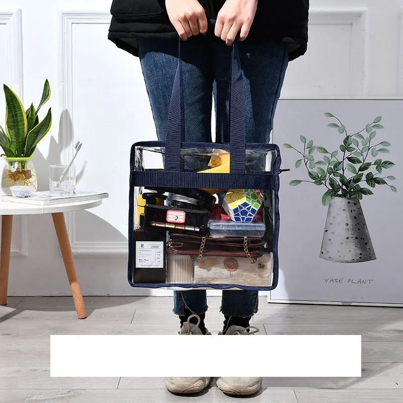 Promotion Transparent Pvc Tote  Hand Bag With Long Handle And Shoulder Strap