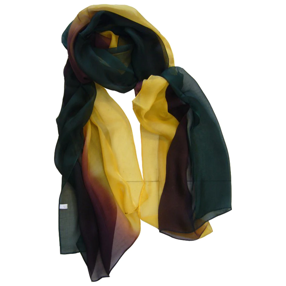 Howmay Transparent Lightweight Silk Scarf Chiffon 100% Pure Silk Shawl Gradient Hand Paint Scarf for Women