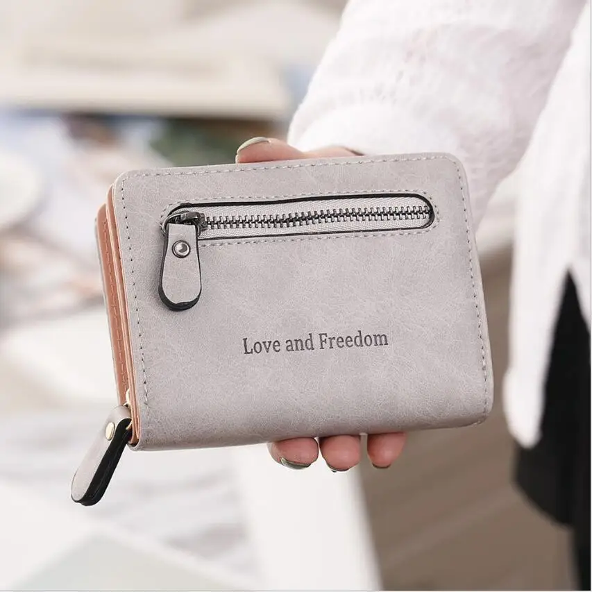 Factory wholesale love and freedom Double zipper short Wallet