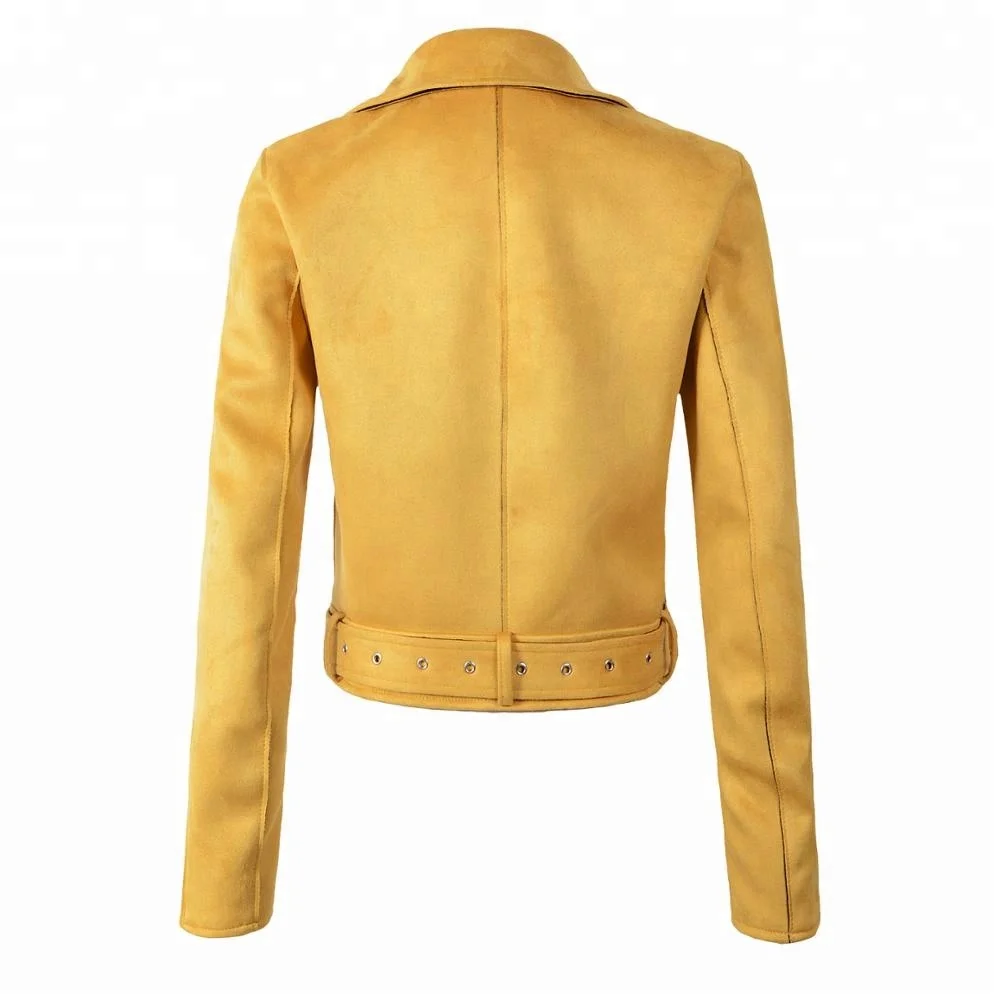 
Wholesale Slim Fit Fashion Yellow Cropped Lady Leather Suede Jackets 