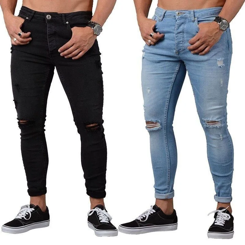 
Stock men ripped super skinny stretch jeans 
