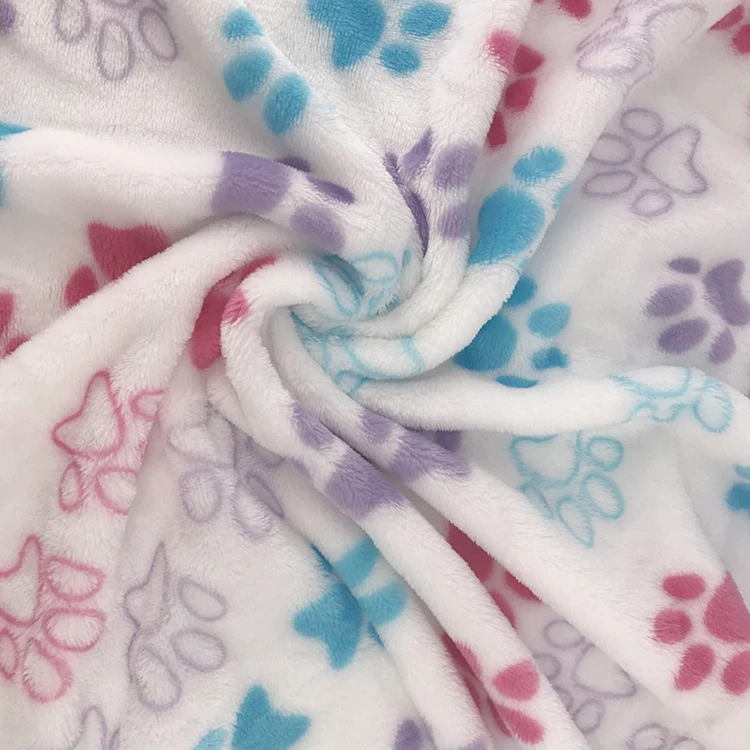 Fleece Fabric for Baby Blanket Digital Print Fabric Textile Dog Paw Printing Design Printed Flannel 100% Polyester Woven Quality