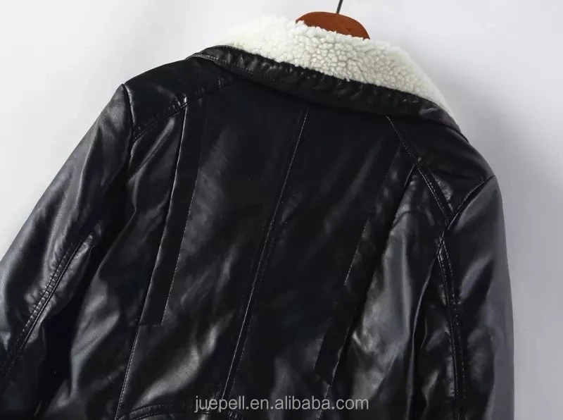 
OEM chic customized Jacket wholesale fashion women girls ladies Zippered PU Leather jacket with faux fur collar 