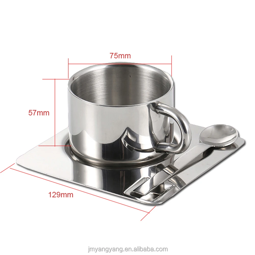 Wholesale Gold Luxury Espresso Cappuccino Double Wall Stainless Steel Drinking Cups and Saucers Coffee Cups with Saucer Spoon