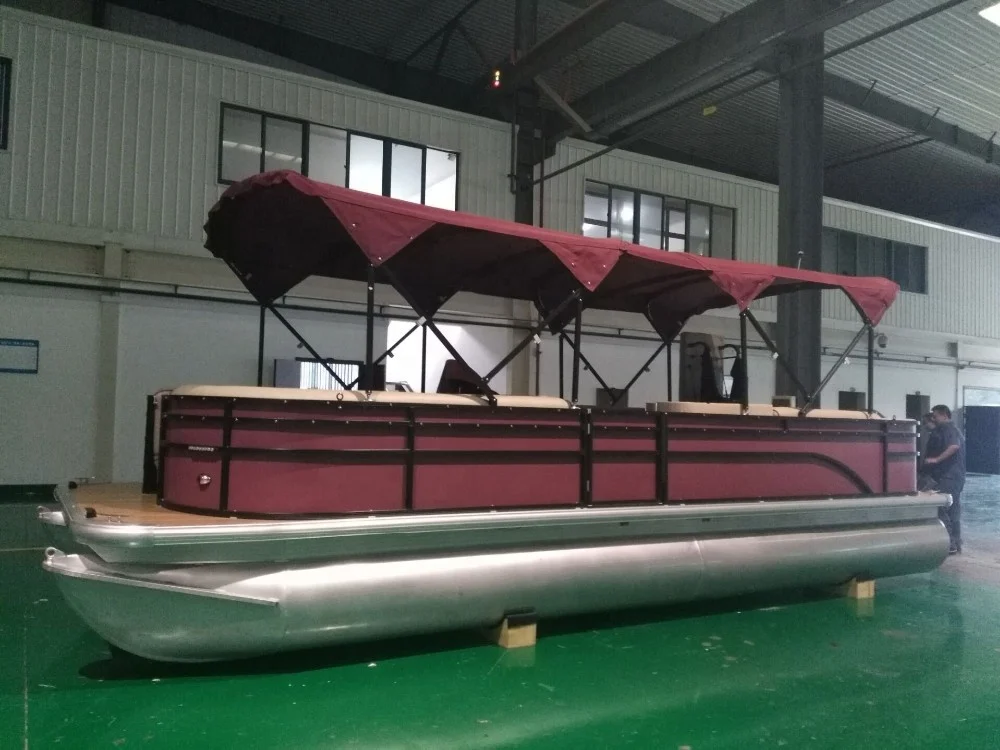 professional manufactured Aluminum pontoon passenger double pontoons catamaran boat with outboard gasoline engine