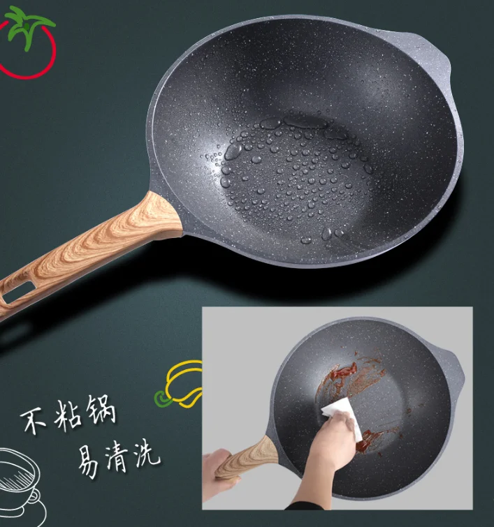 Factory direct maifan stone coating flat bottom non-stick pan, no-smoke wok frying pan