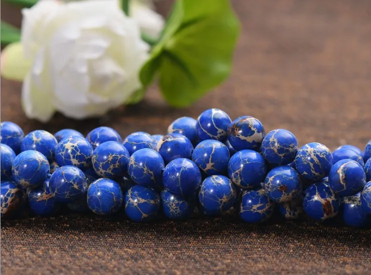 12mm Natural Round Smooth Blue Imperial Jasper Stone Beads