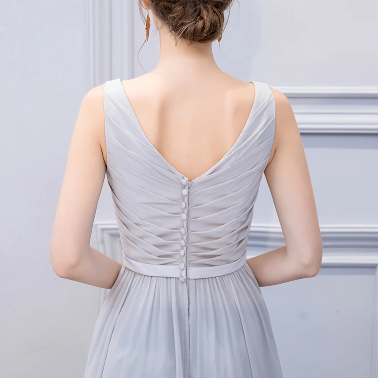 Красивое простое серебристое платье подружки невесты длиной до пола 2019