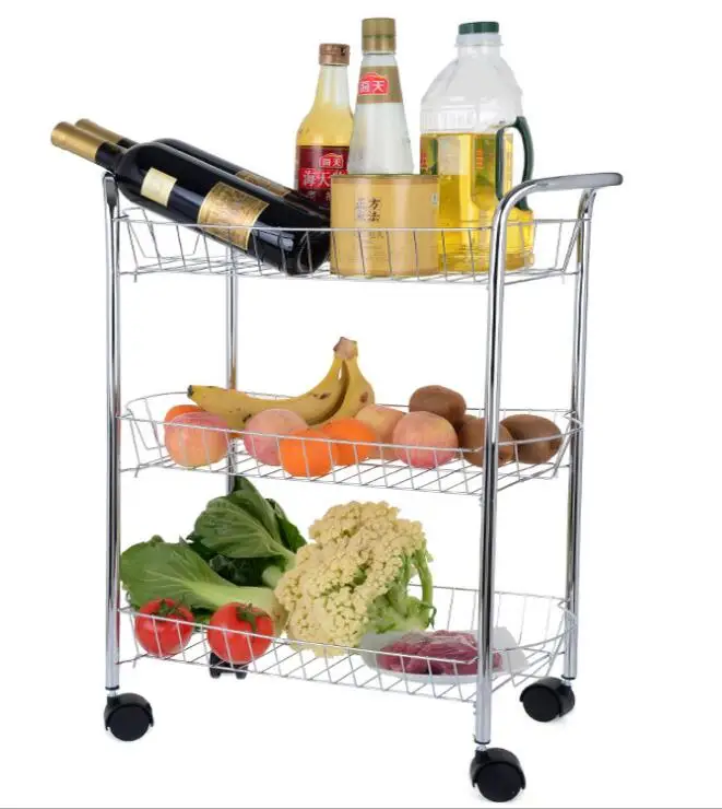 3 Tiers Chrome Finished Stainless Steel Mesh Wire Kitchen Storage Rolling Organizer Shelves Cart Trolley