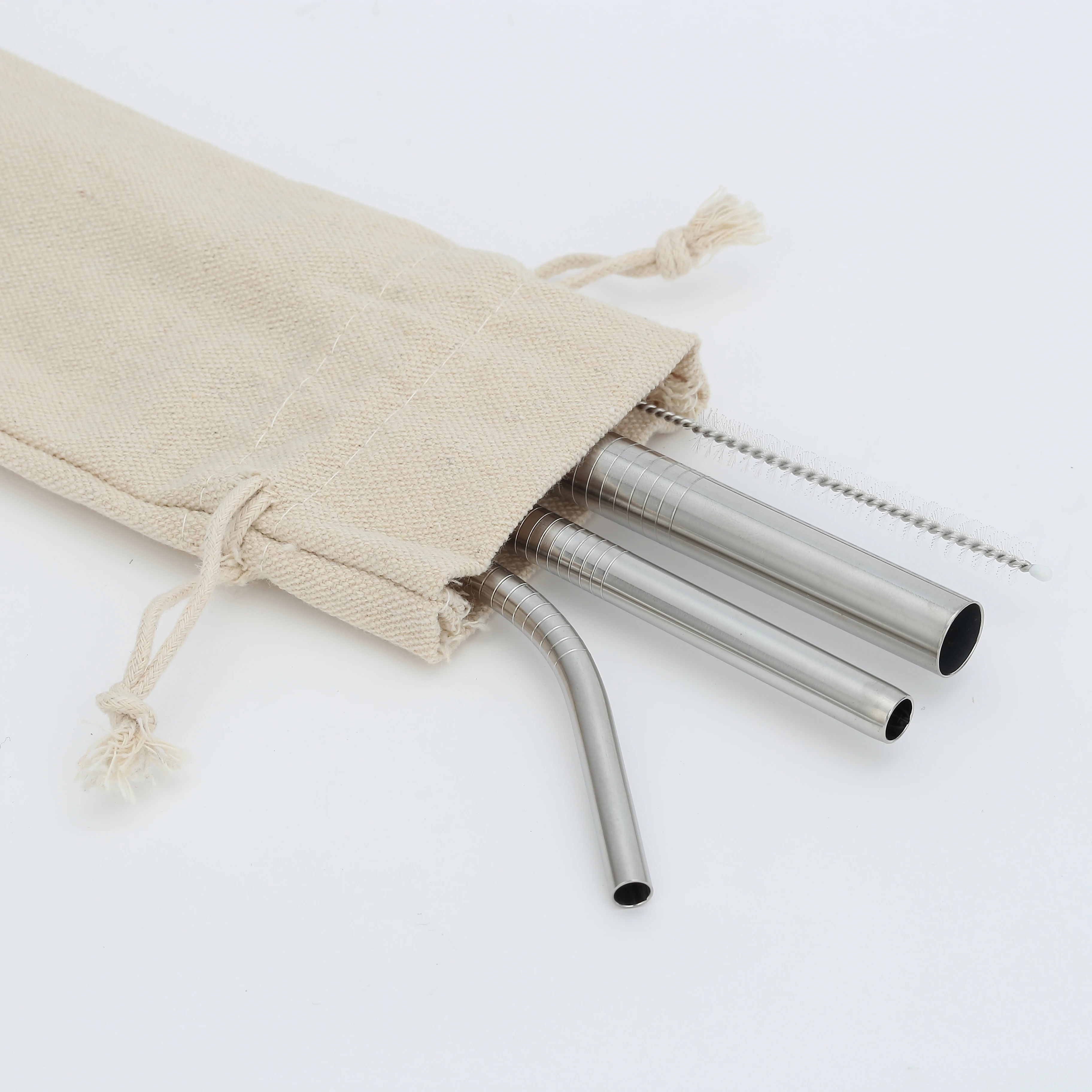 
Stainless Steel Metal Drinking Straws sets include 1 regular 1 smoothie 1 bubble tea straws with 1 cleaning brush in cloth bag 