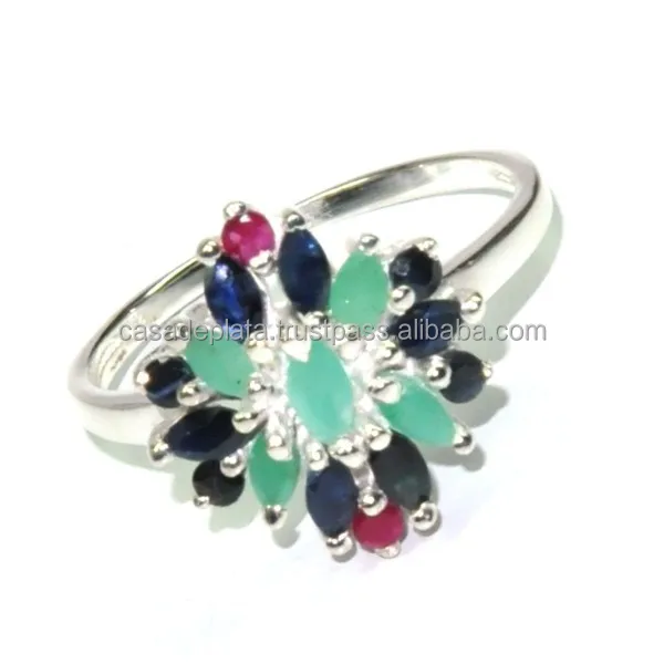 925 Sterling Silver Ruby, Emrald, Sapphire Gemstone Ring
