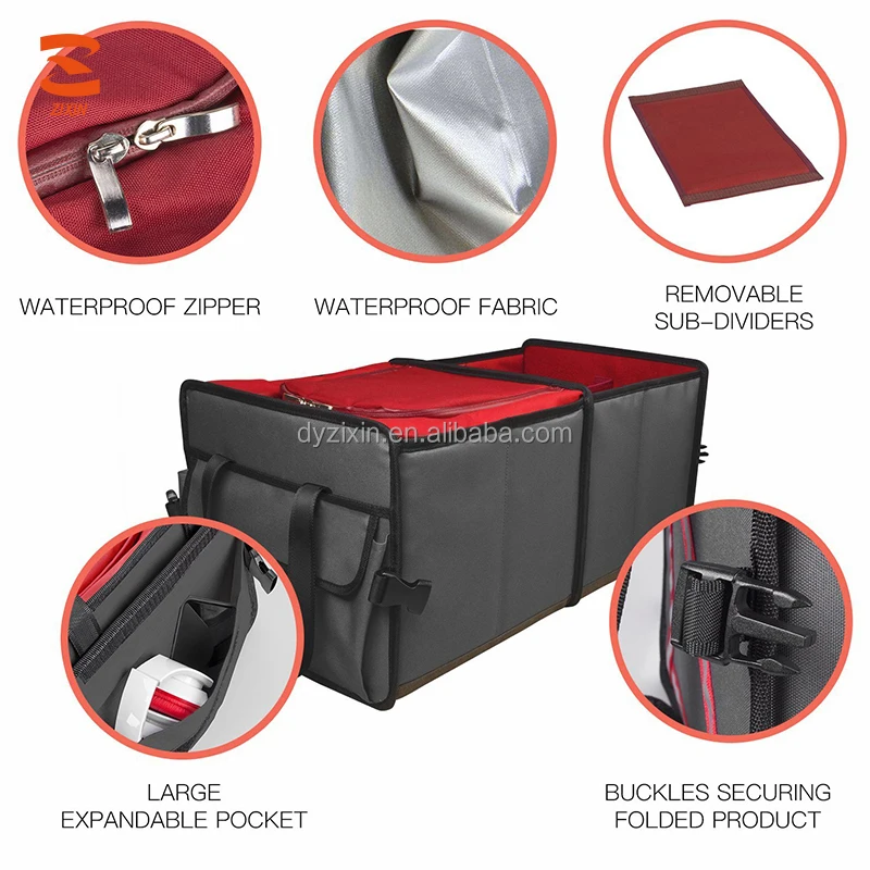 Foldable Outdoor Storage Garbage Trash Bin Premium Car Trunk Organizer Cooler Bag with Cover