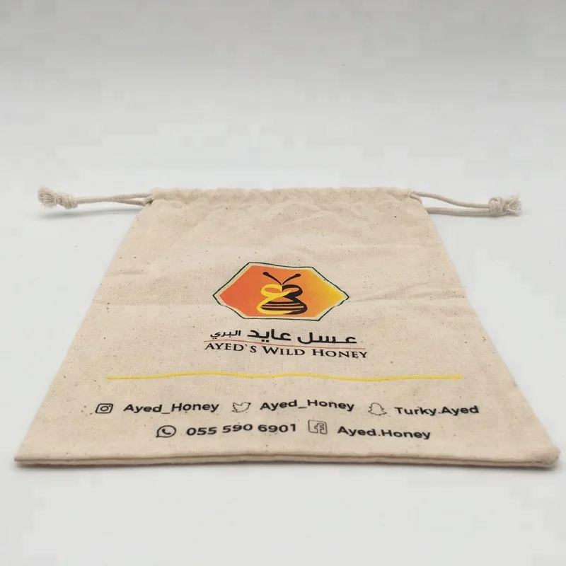 Recyclable Custom-Size Logo Personalized Natural Cotton Bottle Bag Honey Jar Packaging Bag