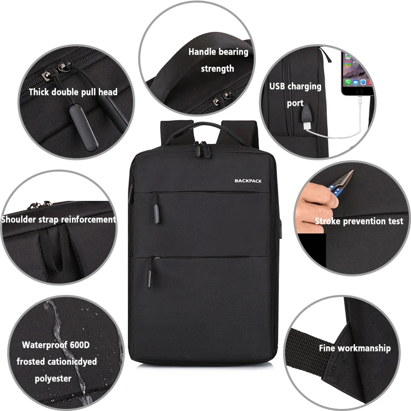Black large unisex cool anti-theft bagpack travel leisure laptop waterproof anti theft backpack with usb charging port