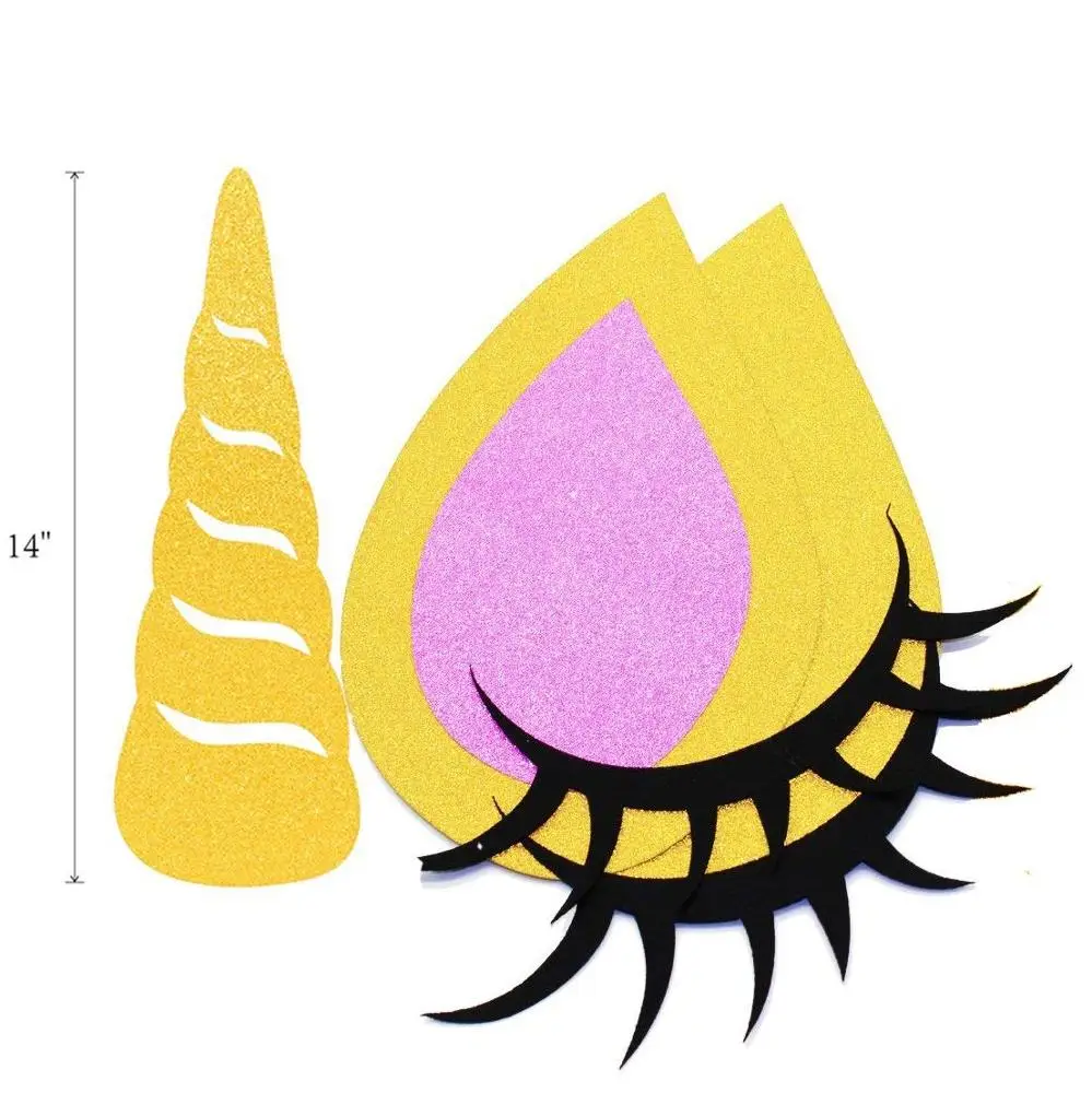 Unicorn Party Decorations Backdrop For Girls Birthday Party DIY Unicorn Flower Backdrop with Glitter Giant Horn Ears Eyelashes