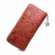 New Fashion Women Purse Genuine Leather Bag Wallet For Women Brand Designer Flower Vintage Wallet Zpper Coin Purse Bag Female