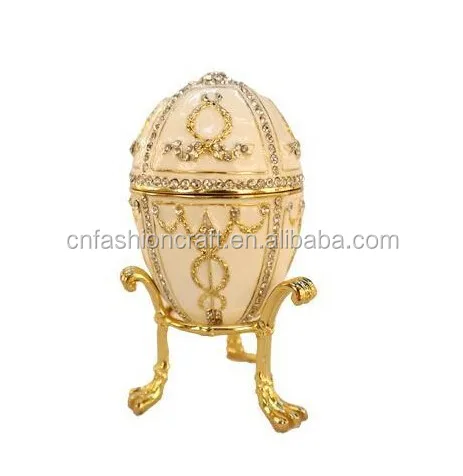 Hot selling 2021 white enamel handmade easter egg metal jewelry box for easter gifts