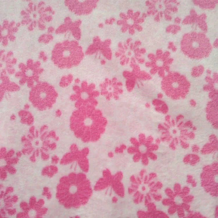 
China suzhou product polar fleece velvet fabric with printing pink flower pattern for baby used and bedding article 
