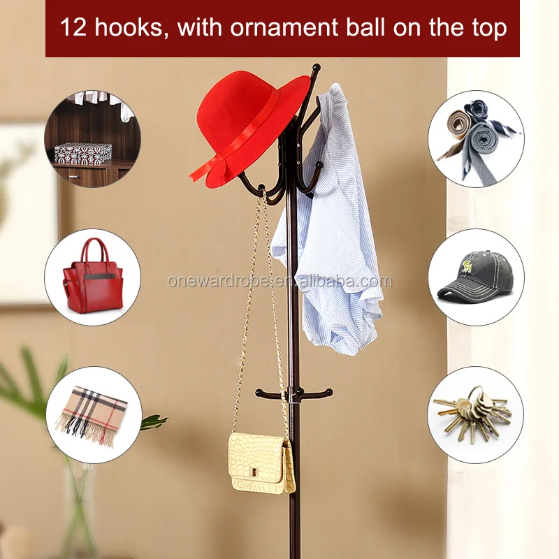  Отдельно стоящая металлическая вешалка для пальто сумок кошельков шарфов шляп 12 крючков