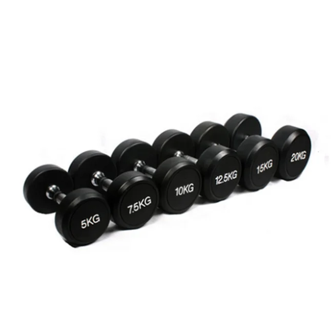 Оптовая продажа, чугунные черные круглые резиновые гантели 10 кг/20 кг