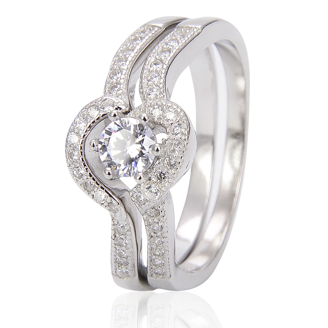 ZHILIAN Male And Female Pairs Of Rings 925 Sterling Silver Ring CZ Engagement Bridal Wedding Couple Ring Set