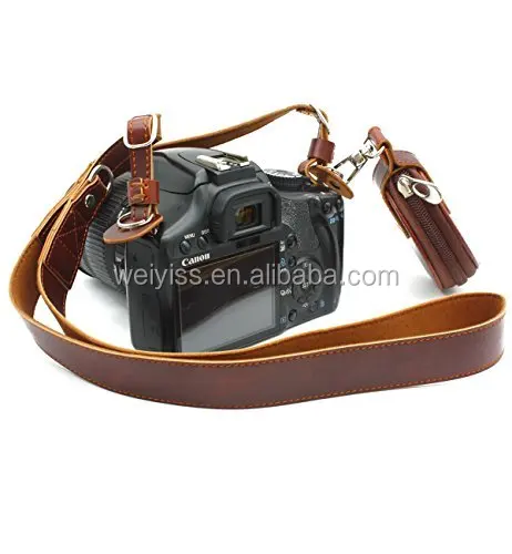 Кожаный ремень на плечо и шею для камеры премиум-класса + сумка для хранения для переноски для Canon Nikon