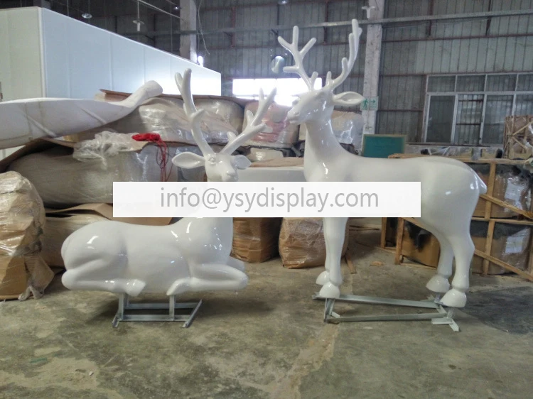 Modern art decoration home outdoor garden animal sculpture display life size christmas fiberglass white deer statue