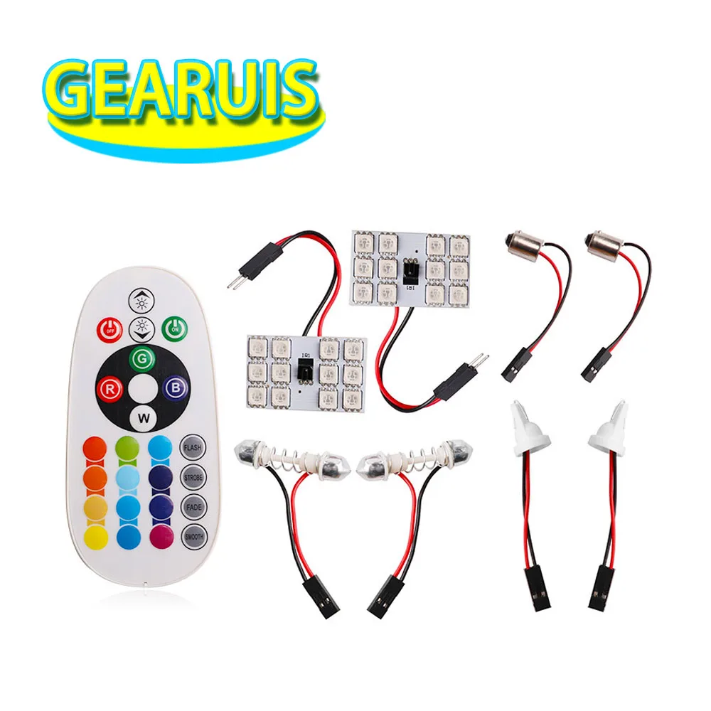 T10 RGB 5050 12 SMD 15 24 36 remote control Rgb car led panel interior Auto lights Reading Dome Festoon BA9S Adapter 12V