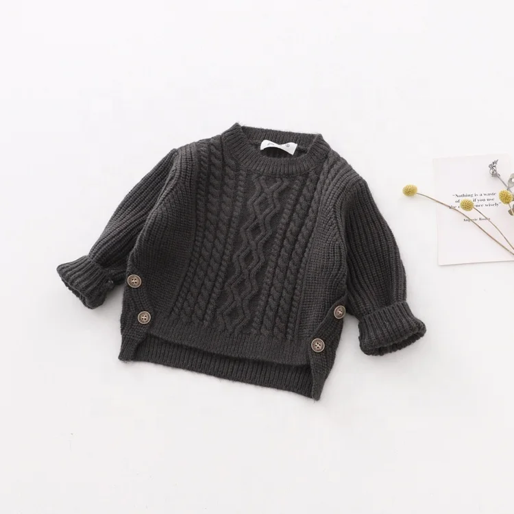 
Infant Unisex Cable Knit Sweater Baby Kids Side Button Knitwear 