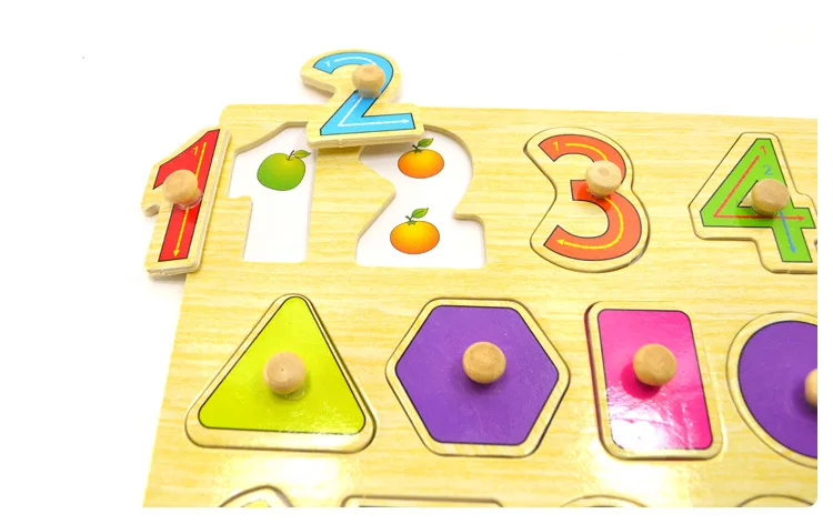 Early education Colorful 3D Puzzle Hand grasp plate makeup Wooden peg Puzzles
